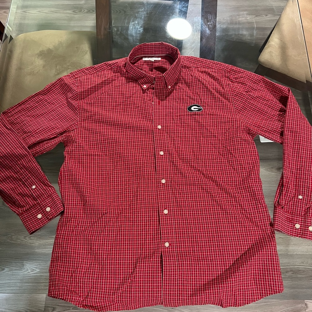 Georgia Bulldogs Cutter & Buck Red Plaid Button Down Shirt